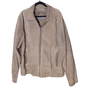 Wilson Leather Tan Suede Jacket Leather‎ Zip Front Sz LT Classic 90s Minimalist